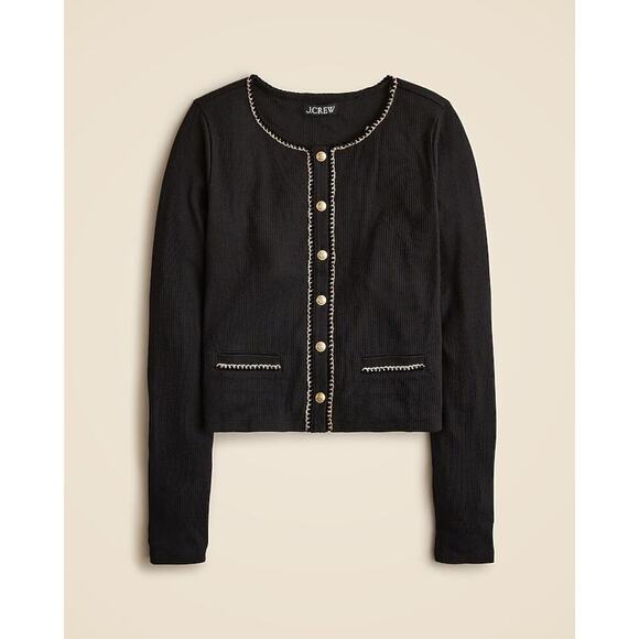 J.CREW Jackets & Blazers - J.Crew Vintage rib lady jacket Cardigan chain trim Black Sz 2X Old Money Preppy